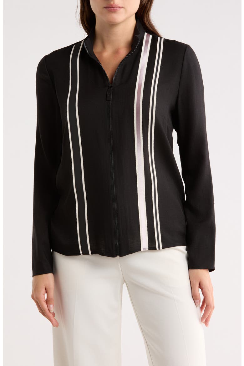 Stripe Wool Zip Blouse, Main, color, BLACK