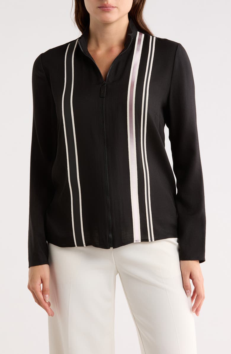 Longchamp Stripe Wool Zip Blouse, Main, color, Black