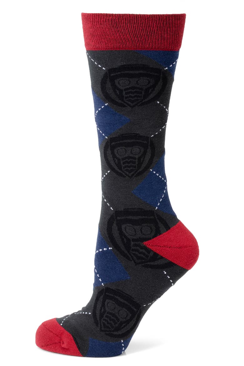 Groot Star-Lord Argyle Crew Socks & Lapel Pin Gift Set, Alternate, color, BLUE MULTI