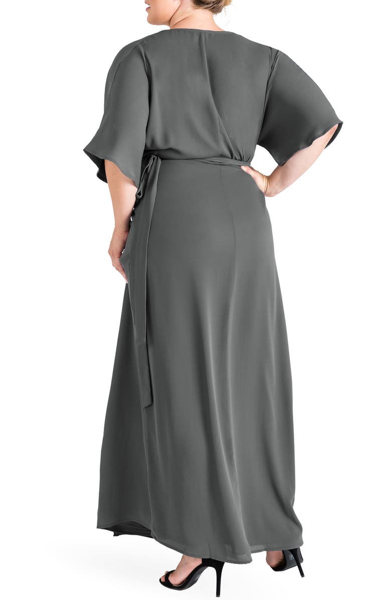 Standards & Practices Short Sleeve Wrap Maxi Dress, Alternate, color, Smoke Grey