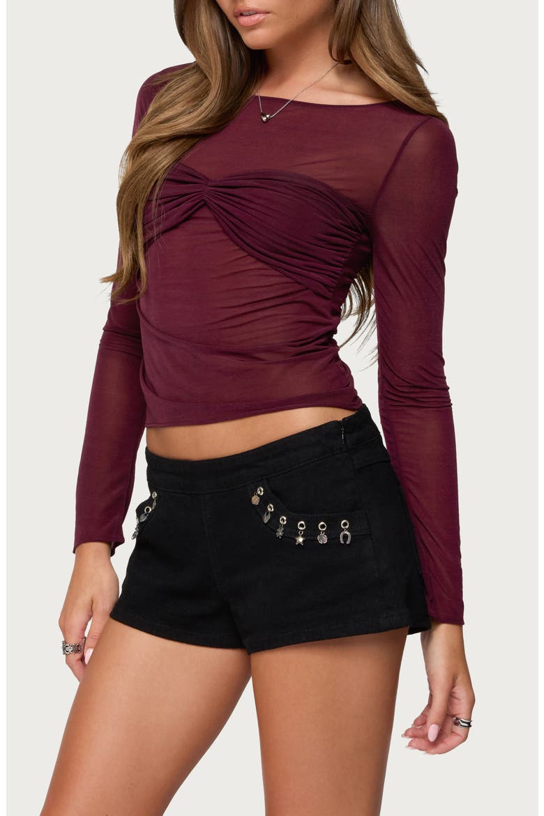 Oona Gathered Overlay Sheer Top, Alternate, color, BURGUNDY