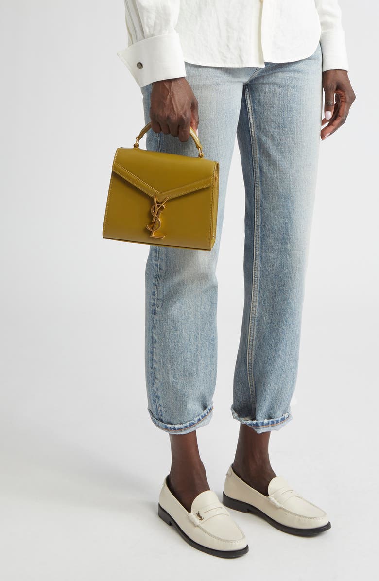Saint Laurent Mini Cassandra Leather Top Handle Bag, Alternate, color, Vert Olive