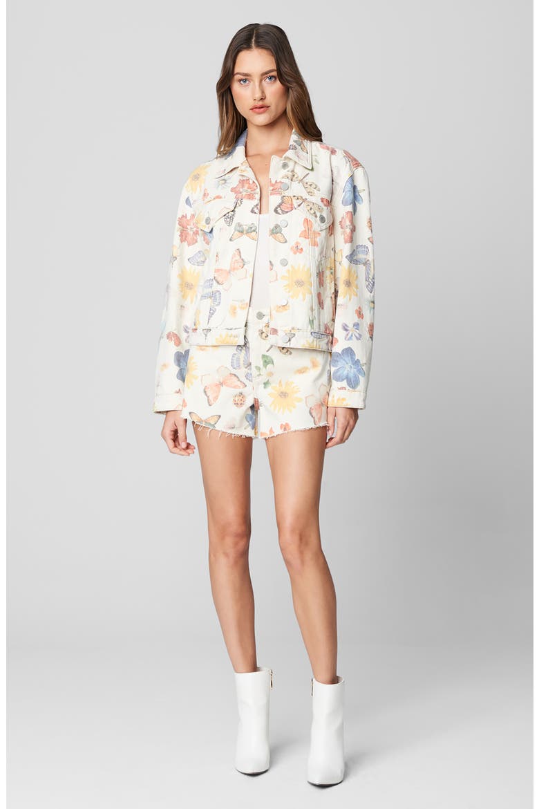 Botanical Print Denim Trucker Jacket, Alternate, color, ONE WITH NATURE