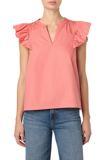 JOE'S JOE'S SPLIT NECK FLUTTER SLEEVE TOP