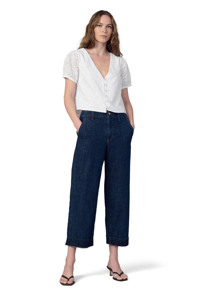 The Halle Puff Sleeve Eyelet Cotton Button-Up Shirt, Alternate, color, WHITE