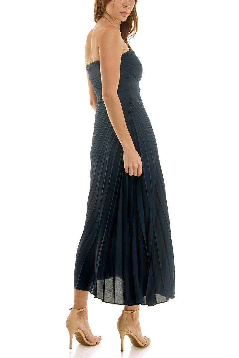 Strapless Pleated Chiffon Maxi Dress, Alternate, color, DEEP NAVY