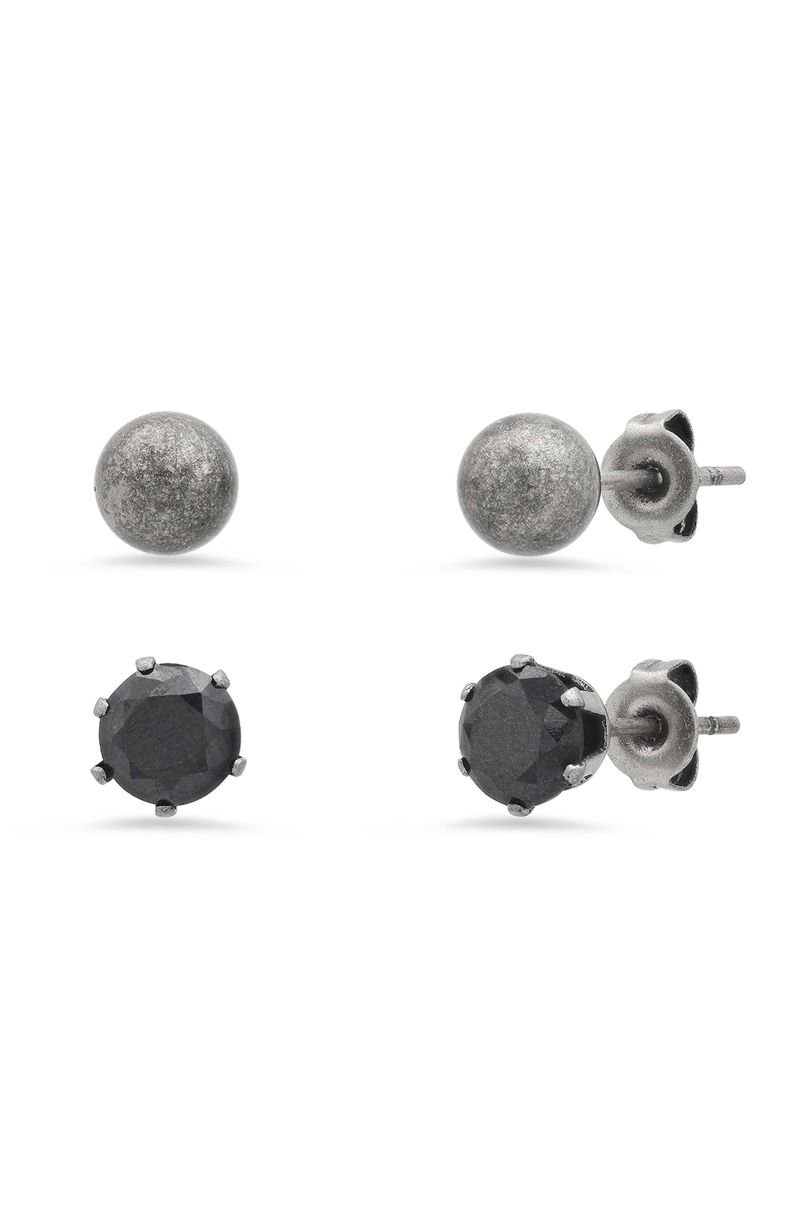 STEELTIME Men's Set of 2 Assorted Stud Earrings