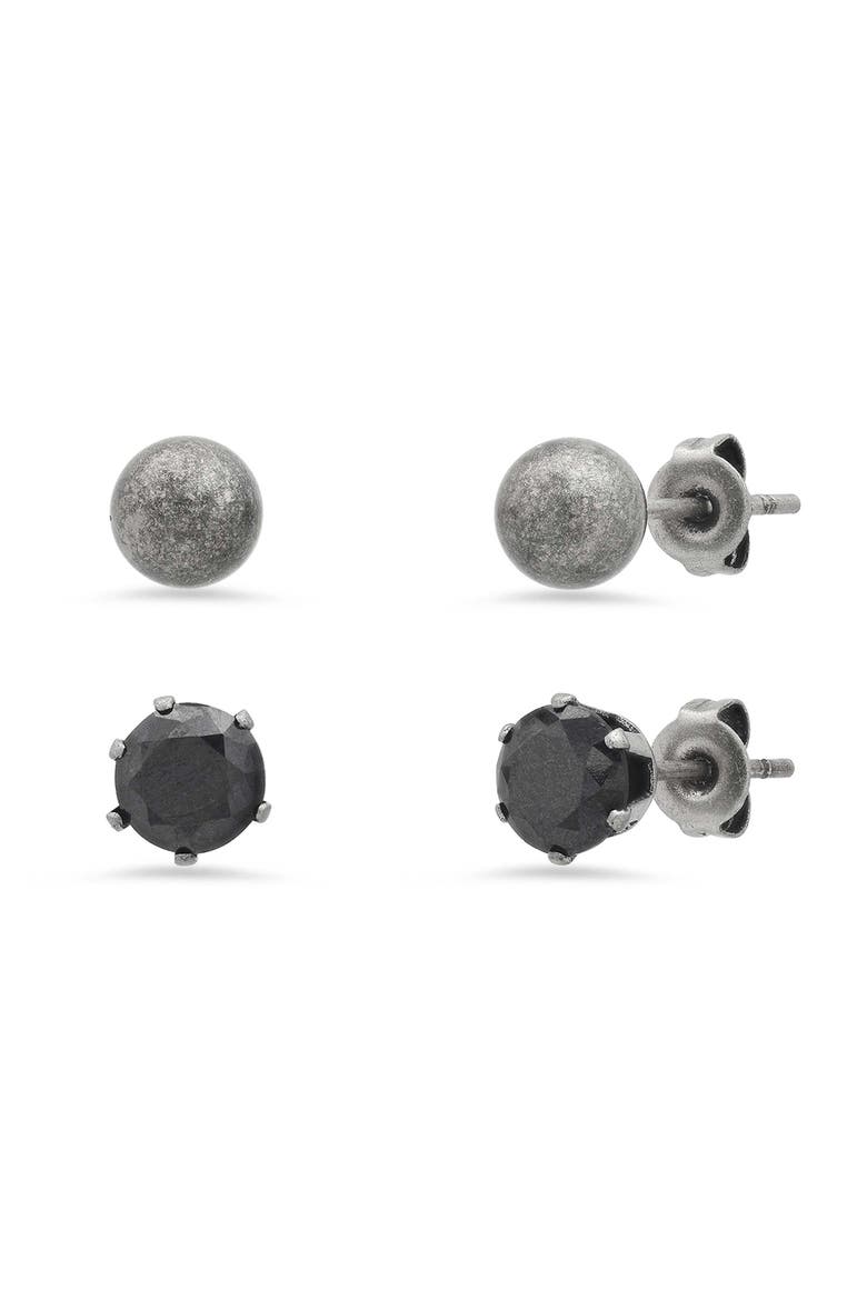 Men's Set of 2 Assorted Stud Earrings, Main, color, BLACK