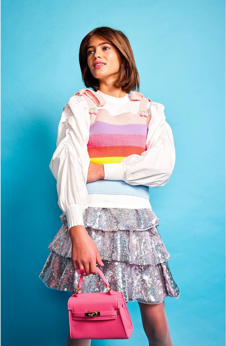 Lola + The Boys Sparkle Tiered Mini Skirt, Alternate, color, Black