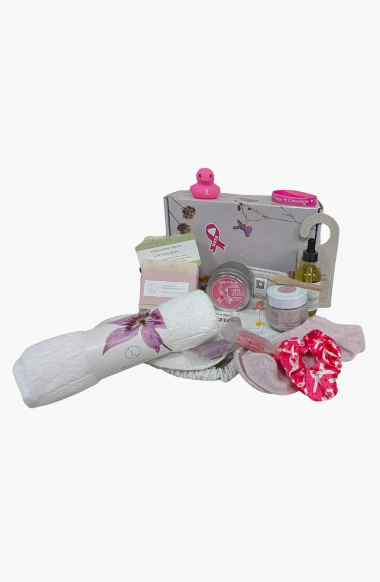 Lizush Breast Cancer Awareness Gift Box - Hope for a Warrior, a Survivor, a Mother - Support Care Pamper Package - Natural Lavender Bath & Body Relaxing Package, Main, color, Lavender
