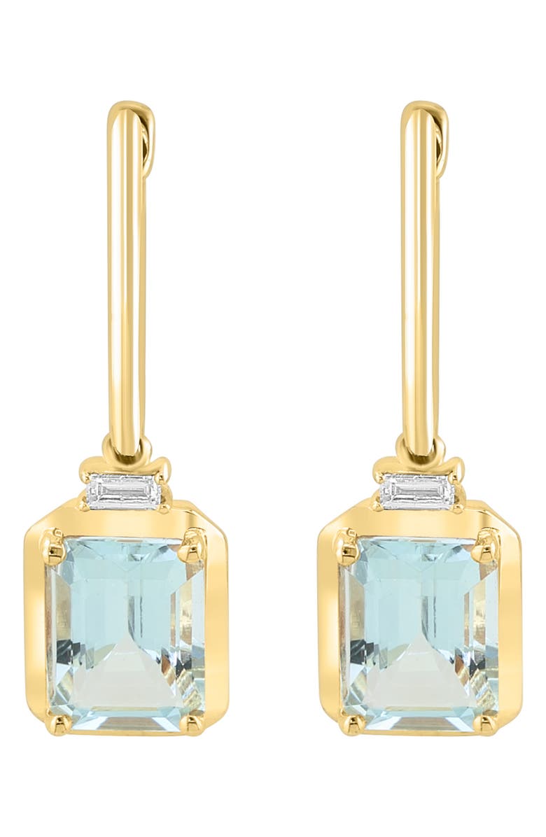 EFFY 14K Yellow Gold Aquamarine & Diamond Drop Huggie Hoop Earrings - 0.06ct., Main, color,