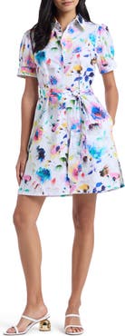 Robert Graham Carolina Floral Short Sleeve Cotton Shirtdress