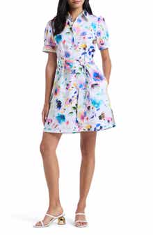 Robert Graham Carolina Floral Short Sleeve Cotton Shirtdress