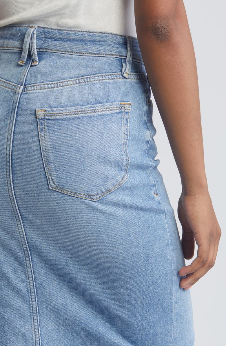 Good American Slit Front Denim Midi Skirt, Alternate, color, Blue598