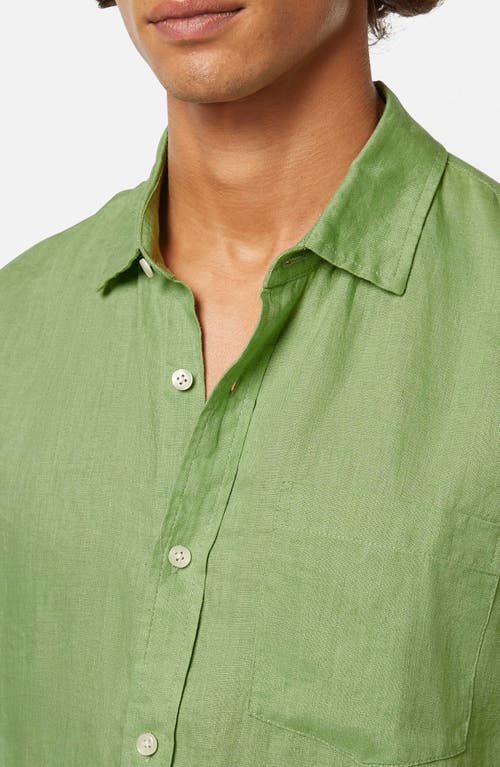 Scotch & Soda Short Sleeve Linen Button-up Shirt In Pistachio