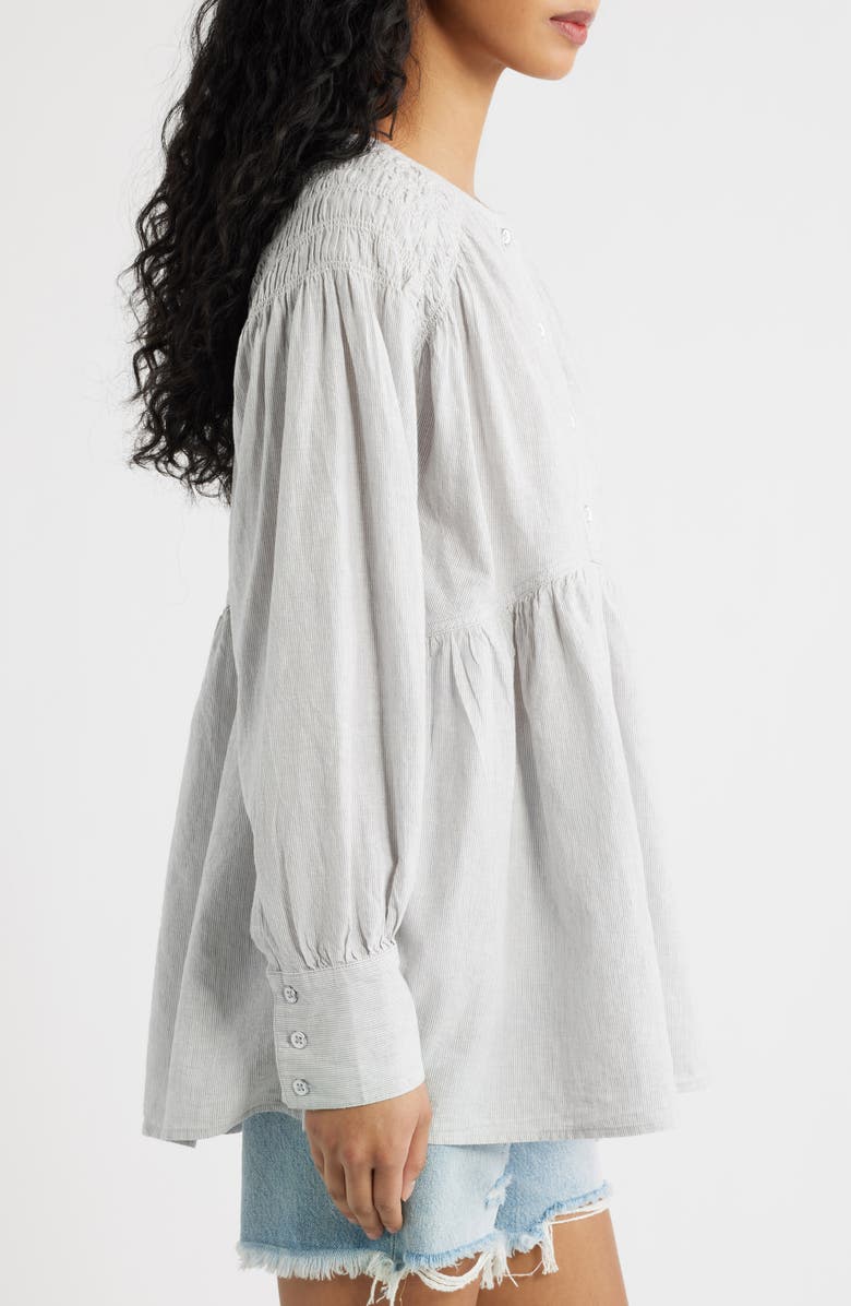 Free People Alana Linen & Cotton Blend Babydoll Tunic, Alternate, color, Blue And White Combo