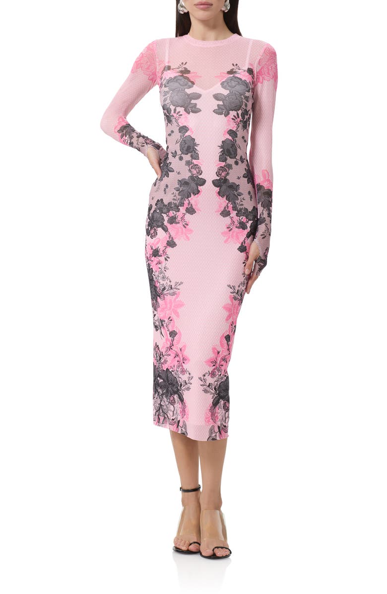 AFRM Ashland Print Long Sleeve Mesh Midi Dress, Main, color, Lace Net