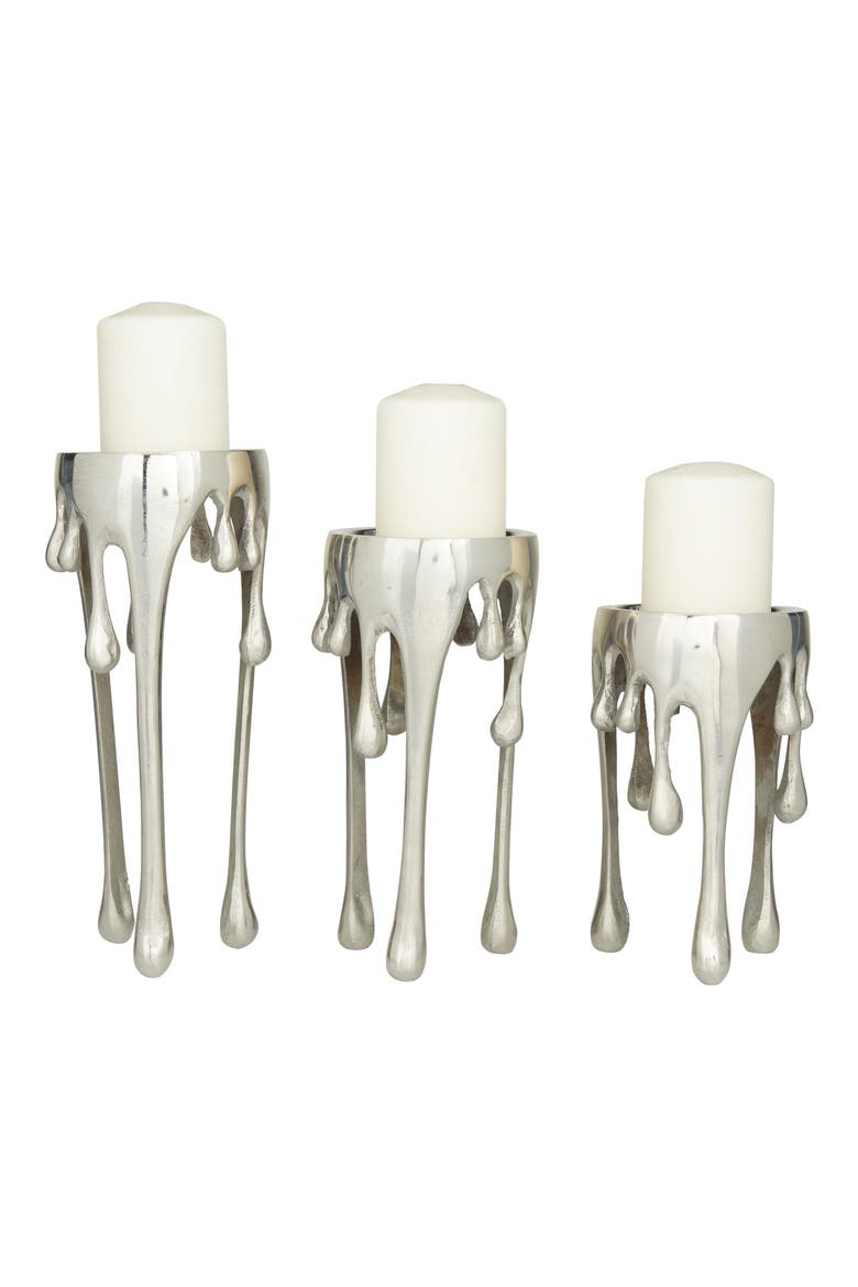 Set of 3 Melting Wax Pillar Candleholders, Main, color, SILVER