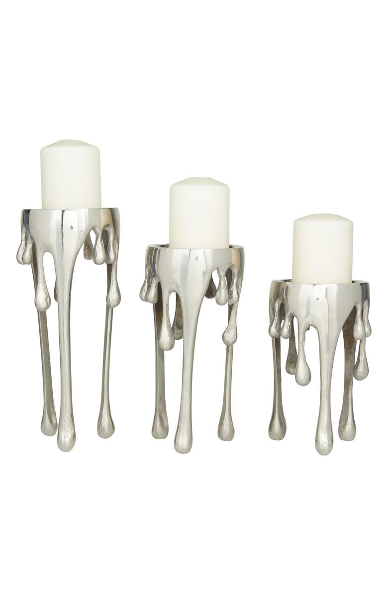 UMA Set of 3 Melting Wax Pillar Candleholders, Main, color, Silver