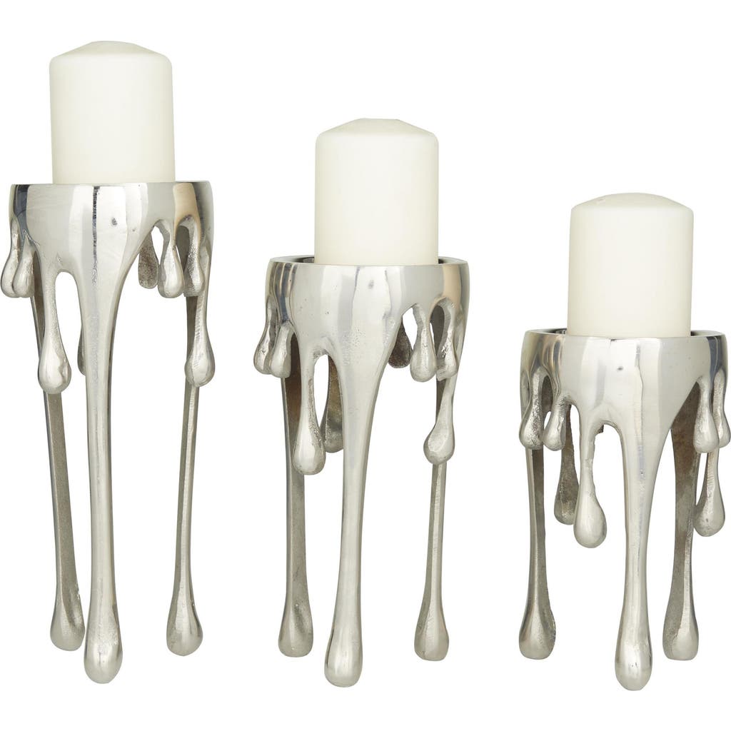 Uma Set Of 3 Melting Wax Pillar Candleholders In Silver