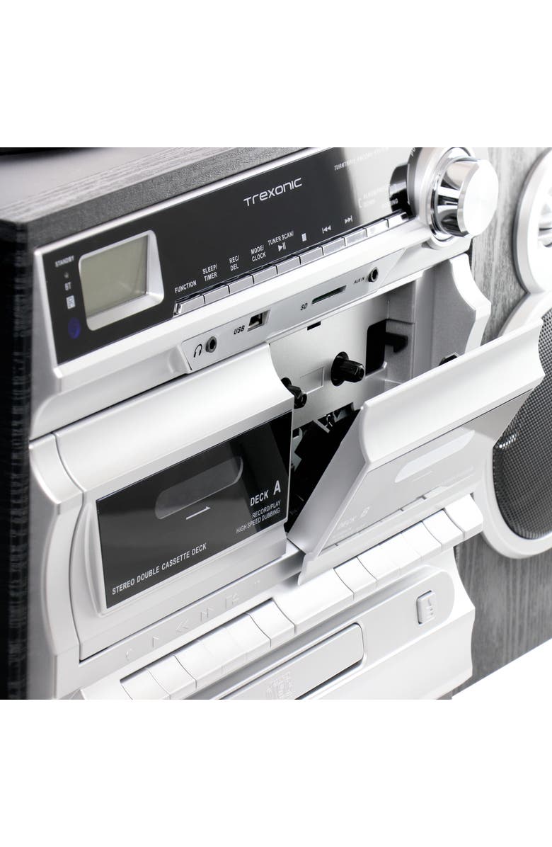 Trexonic 3 Speed Vinyl Turntable Bluetooth Stereo System with CD and Cassette Players, Alternate, color, Black