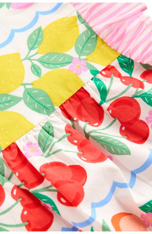 Mini Boden Kids' Fruit Print Flutter Sleeve Cotton Top In Rainbow Fruit Stripe