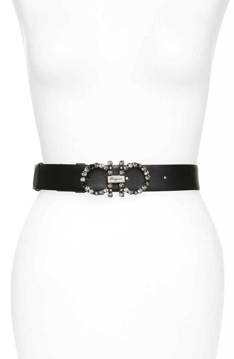 FERRAGAMO Salvatore Ferragamo Crystal Buckle Leather Belt, Main, color,