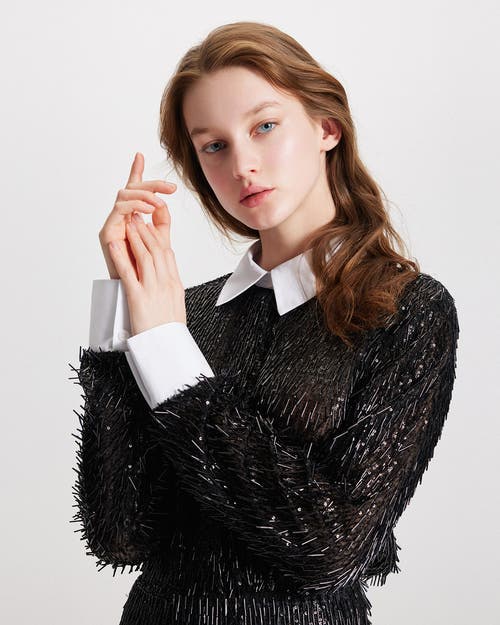 Theo The Label Kleio Sequin Collared Shirt In Black