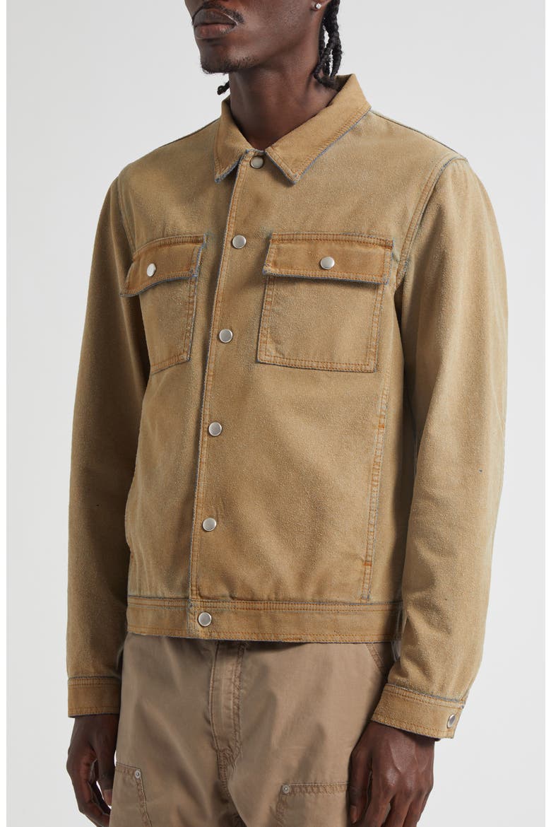 Faux Suede Bonded Denim Jacket, Alternate, color, SAND
