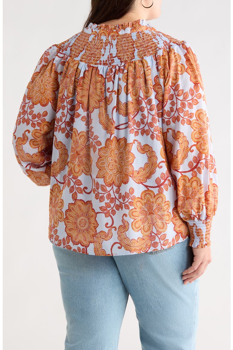 Siany Floral Debory Smocked Detail Button-Up Shirt, Alternate, color, BROWN-BLU