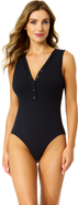 Anne Cole Women's Luna Snap Solid V Neck Snap Front One Piece Swimsuit