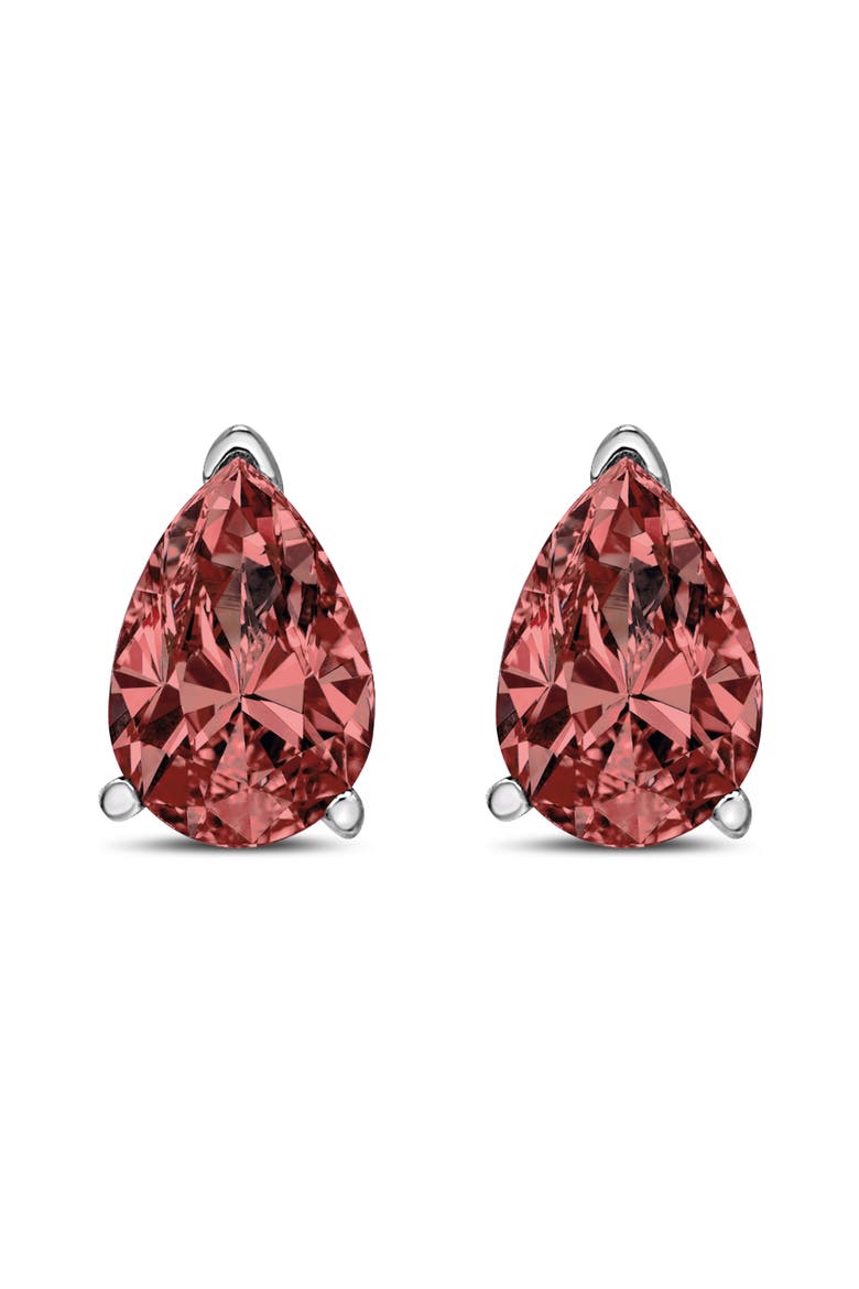 14K White Gold 1/2 Ct Lab Grown Pink Pear Diamond 3 Prong Stud Earrings, Alternate, color, White