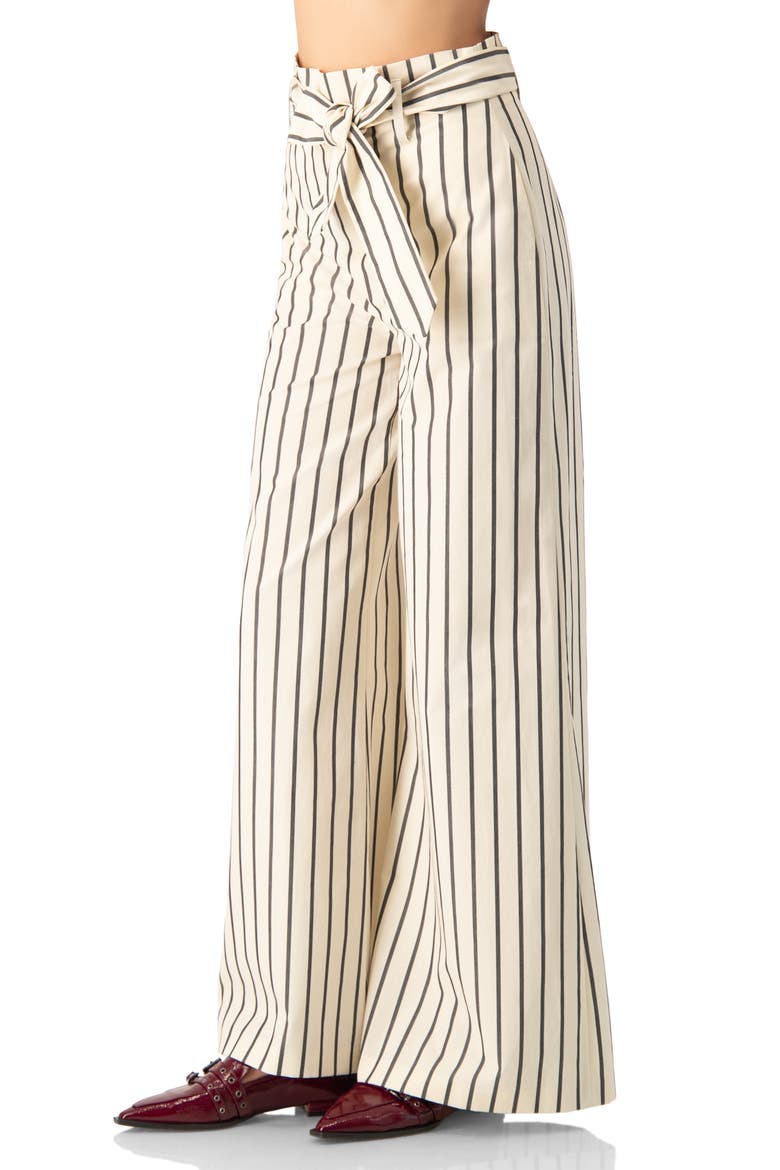 Striped Bow-Belted Wide-Leg Trousers, Alternate, color, Natural