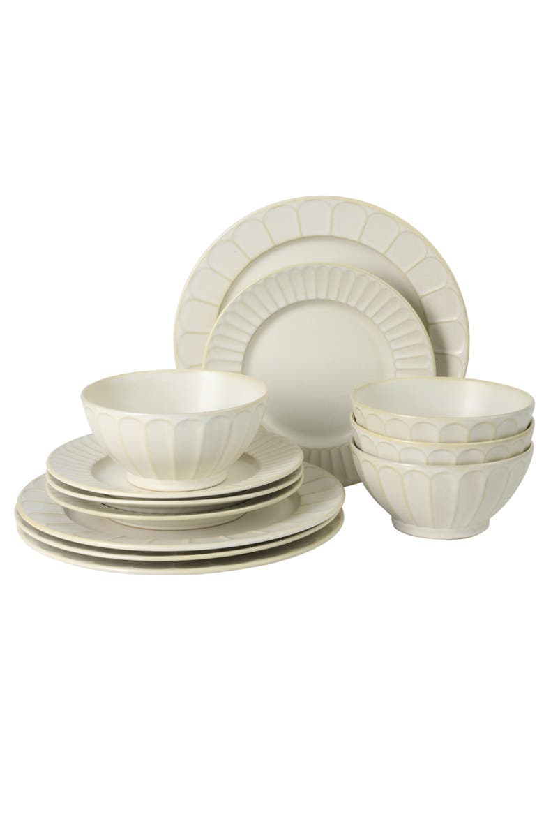 Winchester Way 12-Piece Plates and Double Bowls Stoneware Dinnerware Set, Microwave & Dishwasher Safe, Main, color, Off White