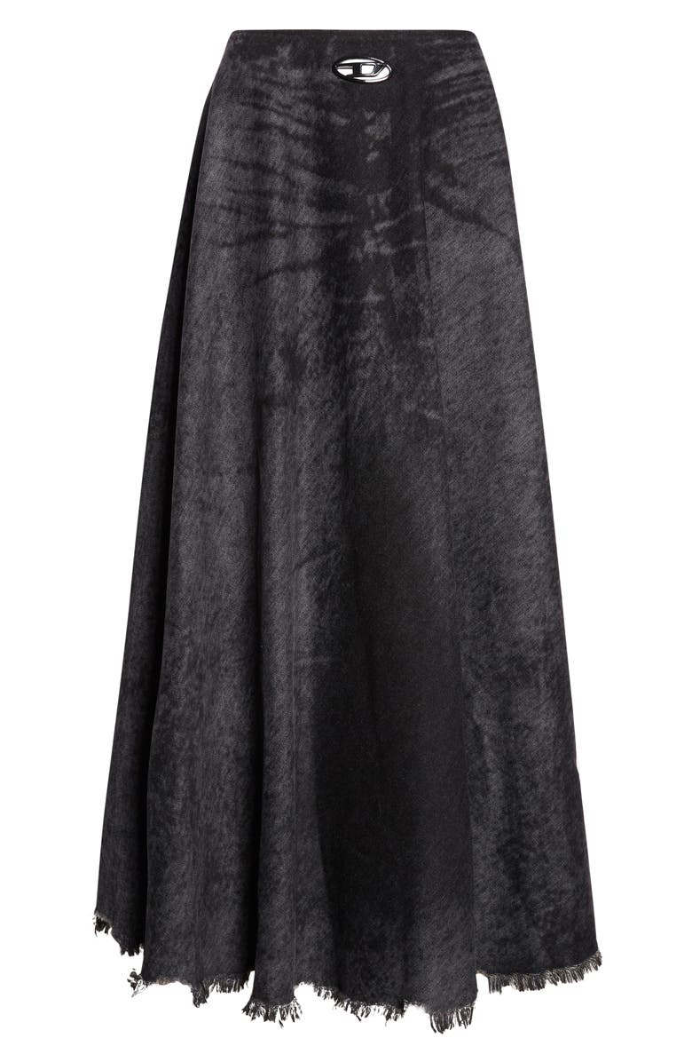 DIESEL<sup>®</sup> De-Hannie-Fsh Frayed Hem Lasered Denim Maxi Skirt, Alternate, color, Black/ Denim