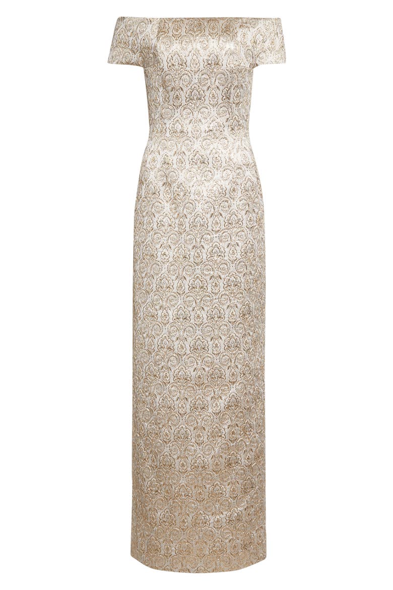 Antep Metallic Jacquard Off the Shoulder Gown, Alternate, color, GOLD