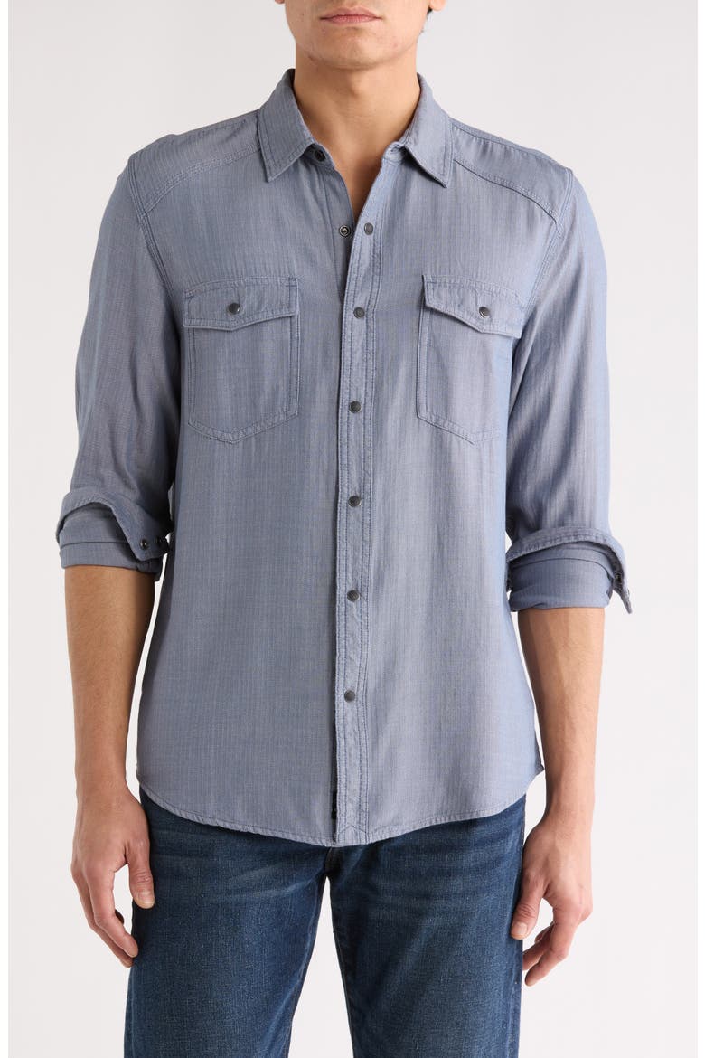 Herringbone Crossdye Western Long Sleeve Button-Up Shirt, Main, color, CHINA BLUE