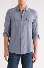 Lucky Brand Herringbone Crossdye Western Long Sleeve Button-Up Shirt