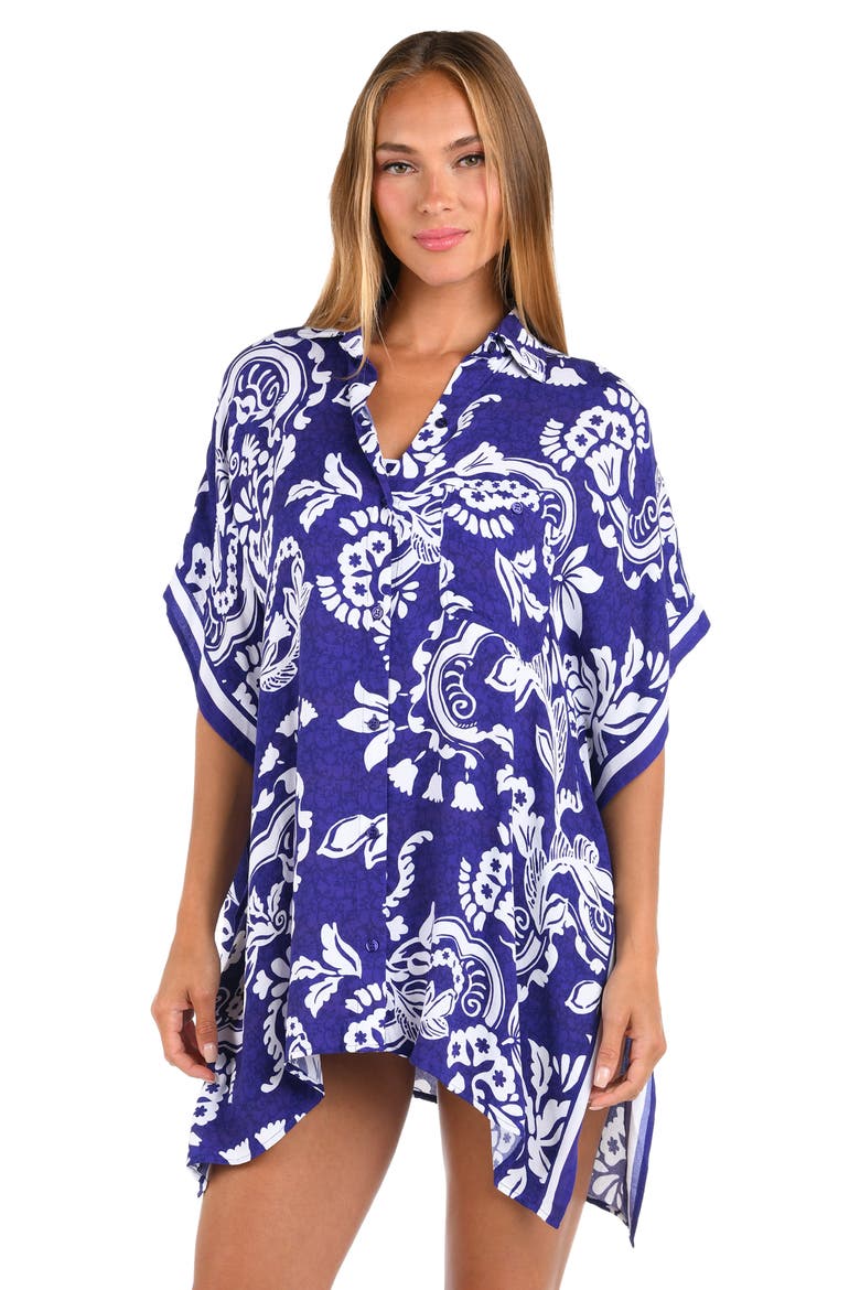 Flower Resort Cover-Up Shirt, Alternate, color, ULTRAMARINE