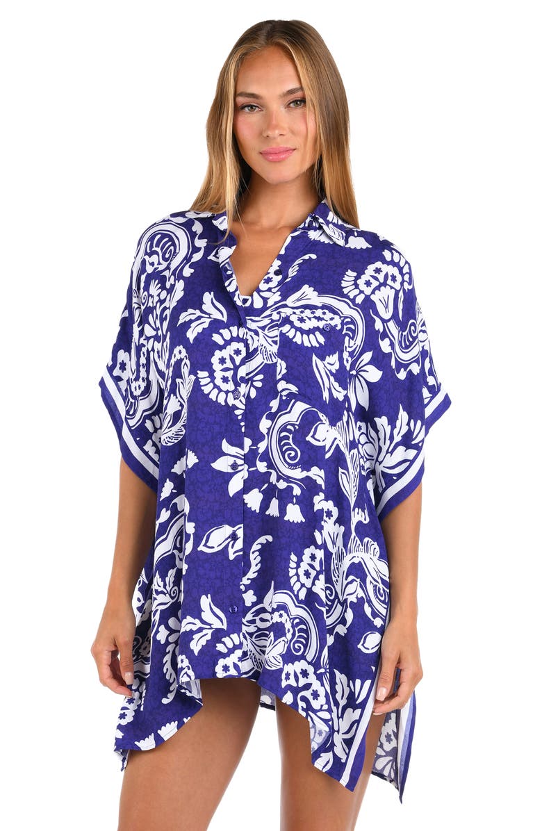 Sunshine 79 Flower Resort Cover-Up Shirt, Alternate, color, Ultramarine