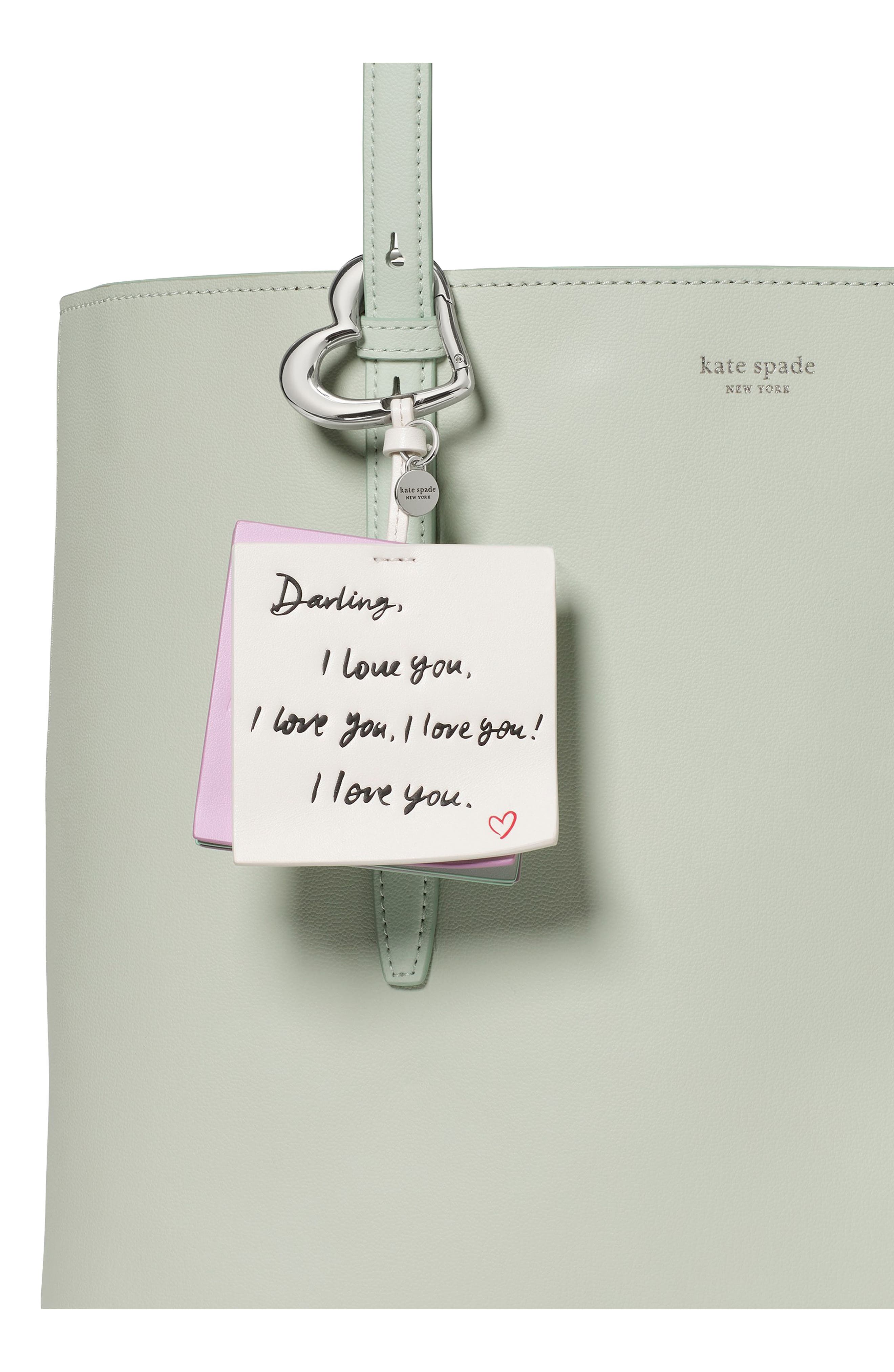 Kate Spade New York Charmed Embossed I Love You Leather Bag Charm, Alternate, color, Cream Multi