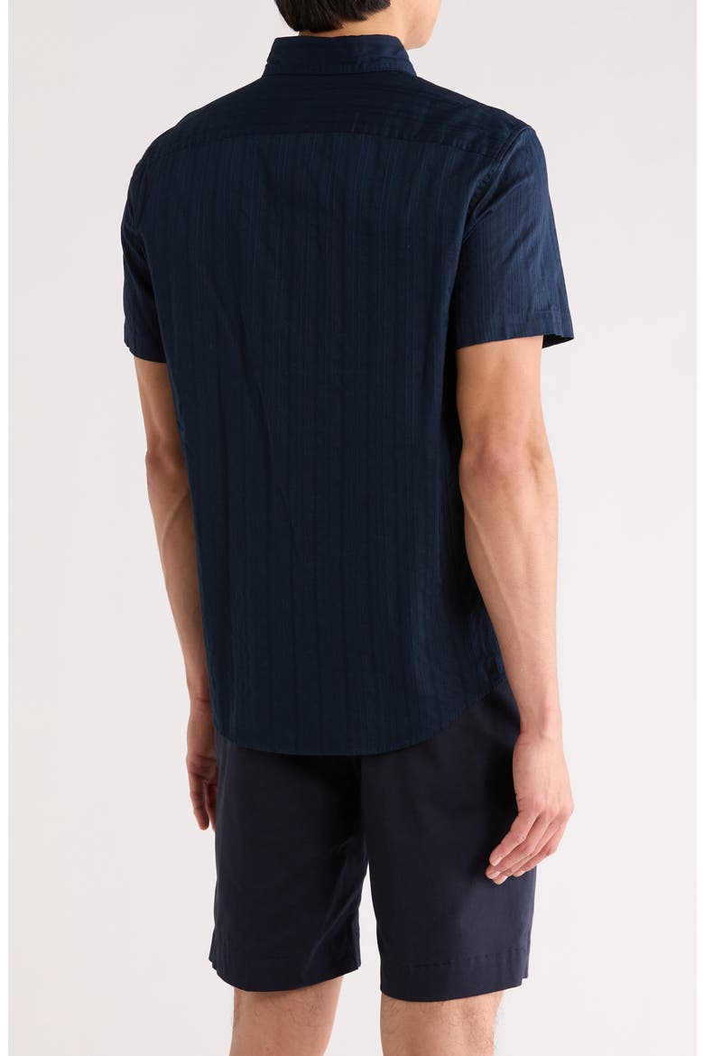 Tonal Stripe Short Sleeve Dobby Button-Up Shirt, Alternate, color, DARK SAPPHIRE