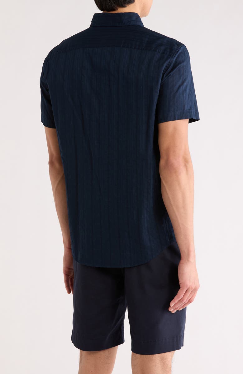 Original Penguin Tonal Stripe Short Sleeve Dobby Button-Up Shirt, Alternate, color, Dark Sapphire