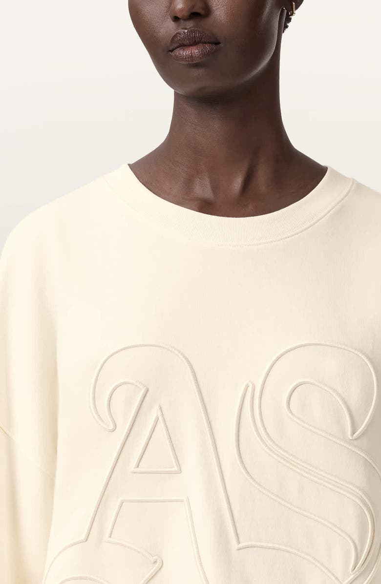 AllSaints Lila Embroidered Oversize Cotton Sweatshirt, Alternate, color, Pebble White