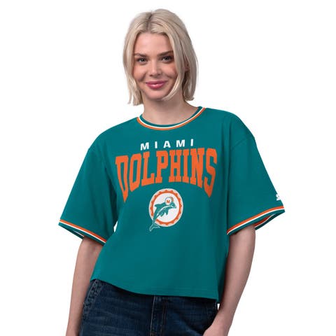 Women's Starter Aqua Miami Dolphins Vintage Ace Cropped T-Shirt