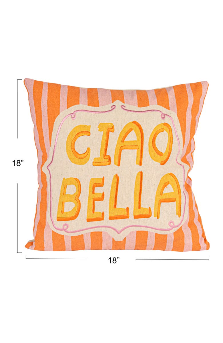 Storied Home "Ciao Bella" Cotton and Linen Printed Pillow, Multicolor, Alternate, color, Pink