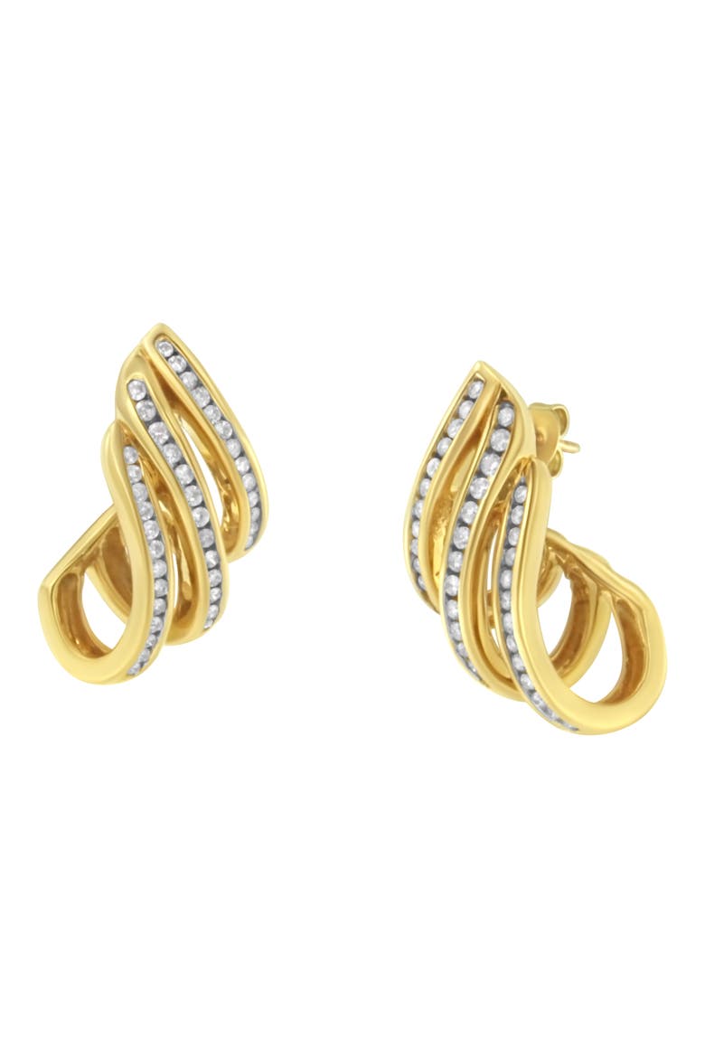10K Yellow Gold 1 Cttw Diamond Multi Row Open Hoop Stud Earrings, Alternate, color, Yellow