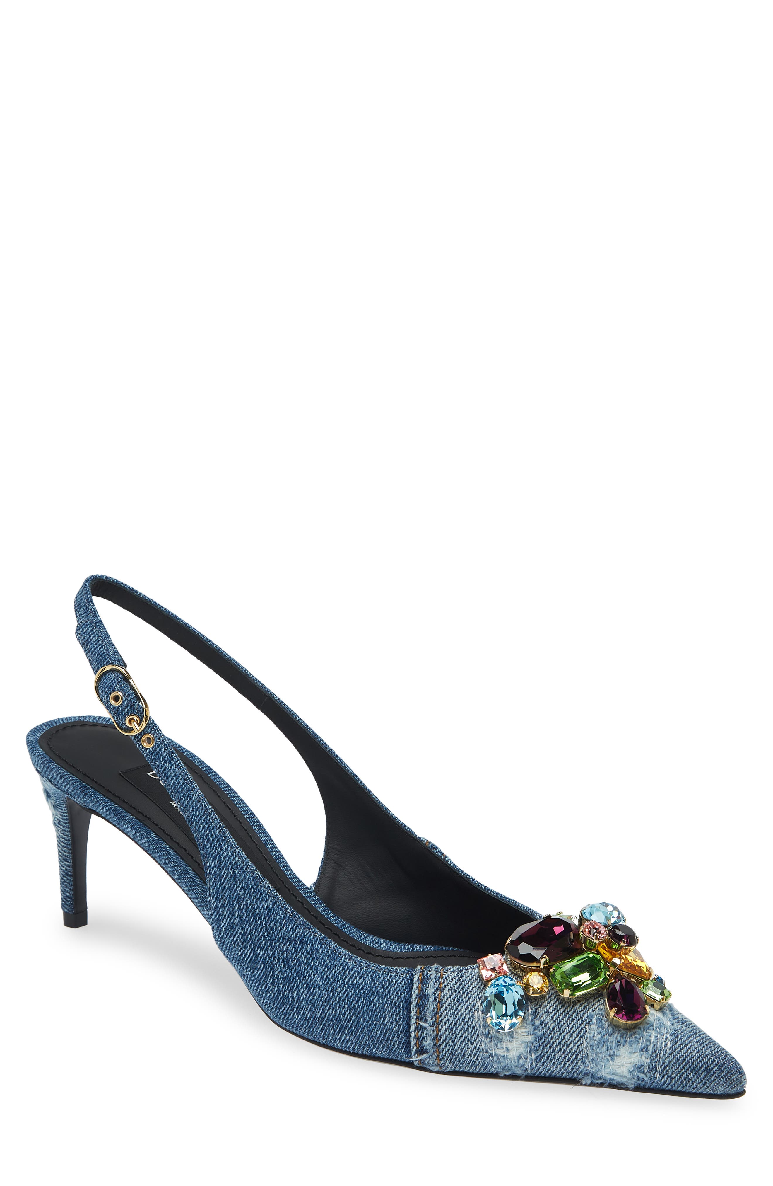 Dolce&Gabbana Patchwork Denim Embellished Slingback Pump, Main, color, 