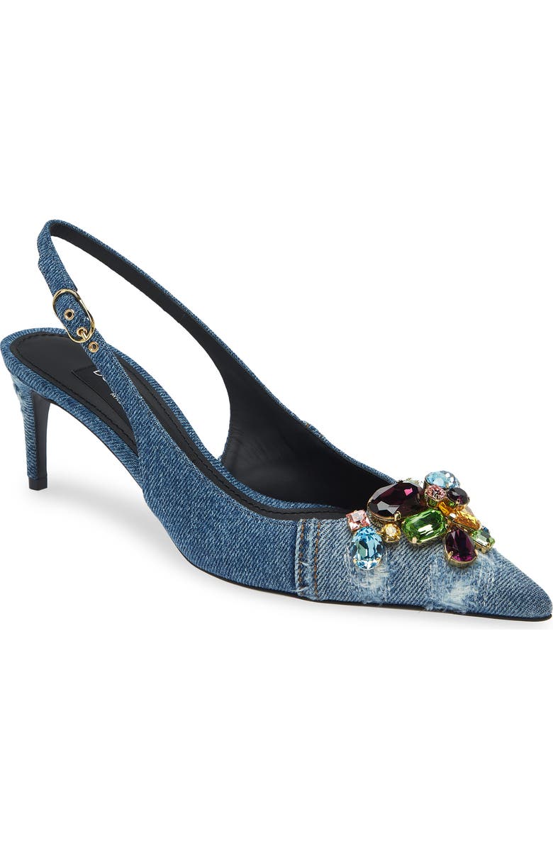 Dolce&Gabbana Patchwork Denim Embellished Slingback Pump, Main, color,