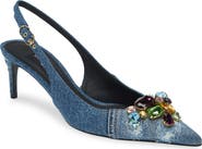 Dolce&Gabbana Patchwork Denim Embellished Slingback Pump